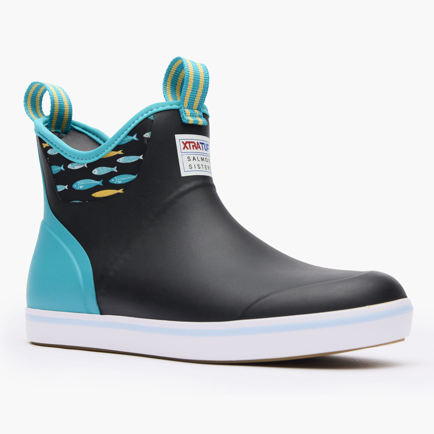 Black Women's Salmon Sisters Ankle Deck Boot Main View.
