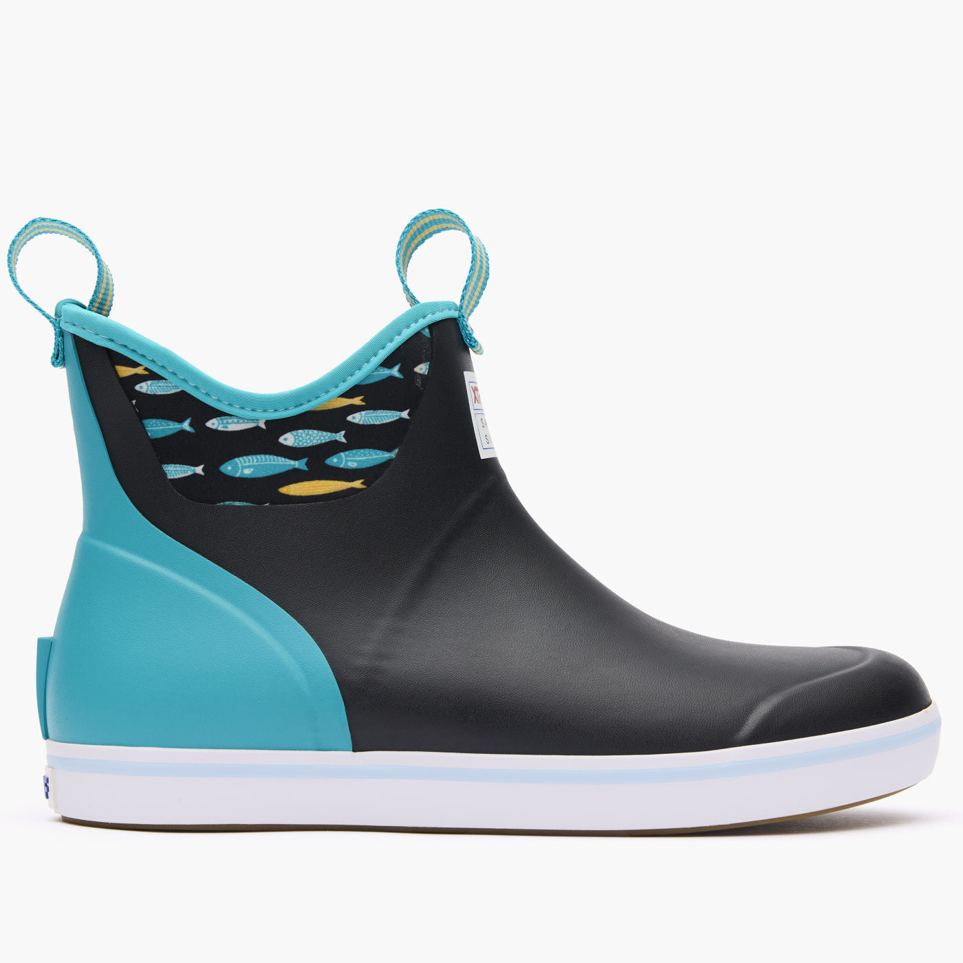 Black Women's Salmon Sisters Ankle Deck Boot Profile.