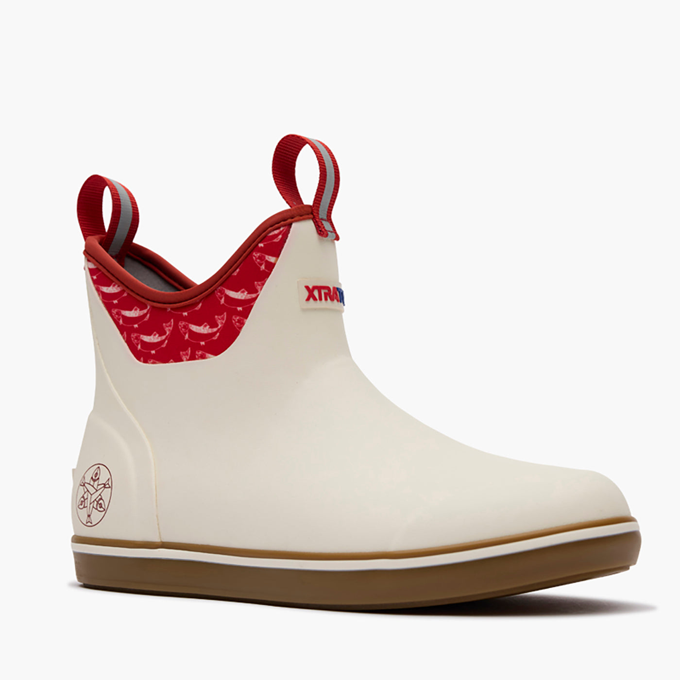 Ivory / Fire Salmon Print Women's Salmon Sisters Ankle Deck Boot Main View.