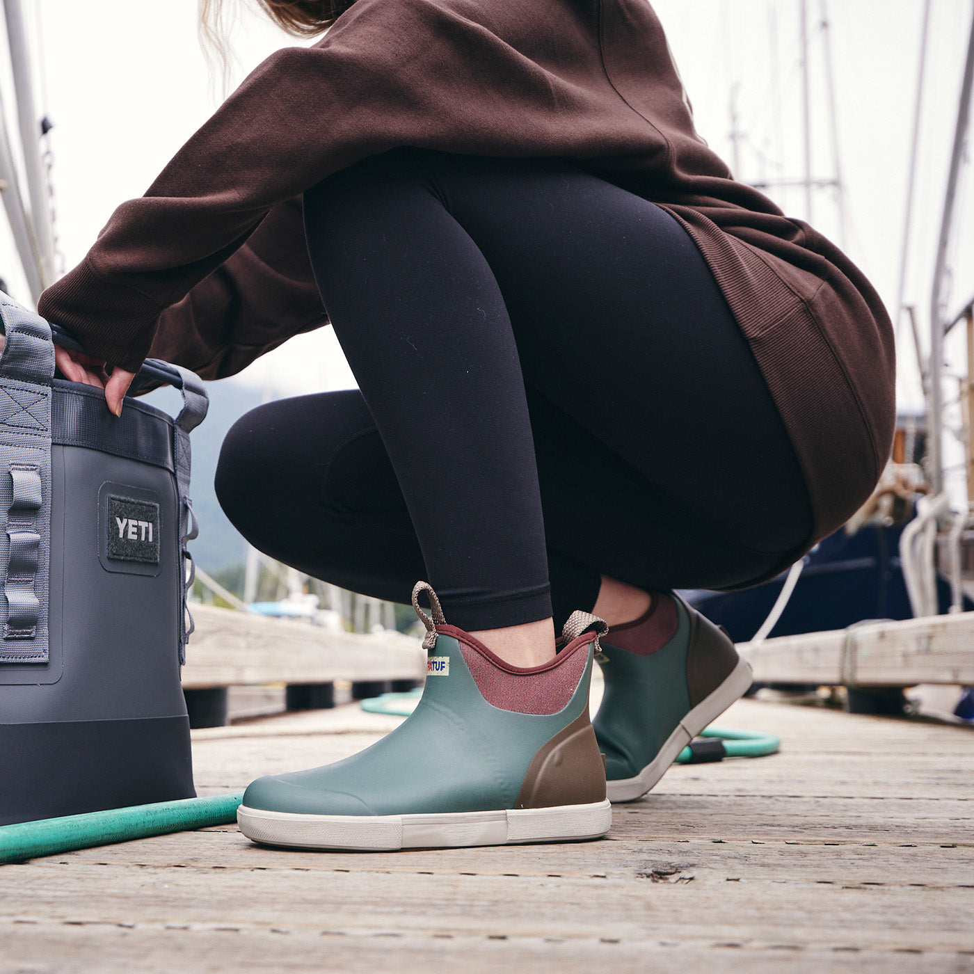 Green Women's Vintage Ankle Deck Boot On-Foot View.