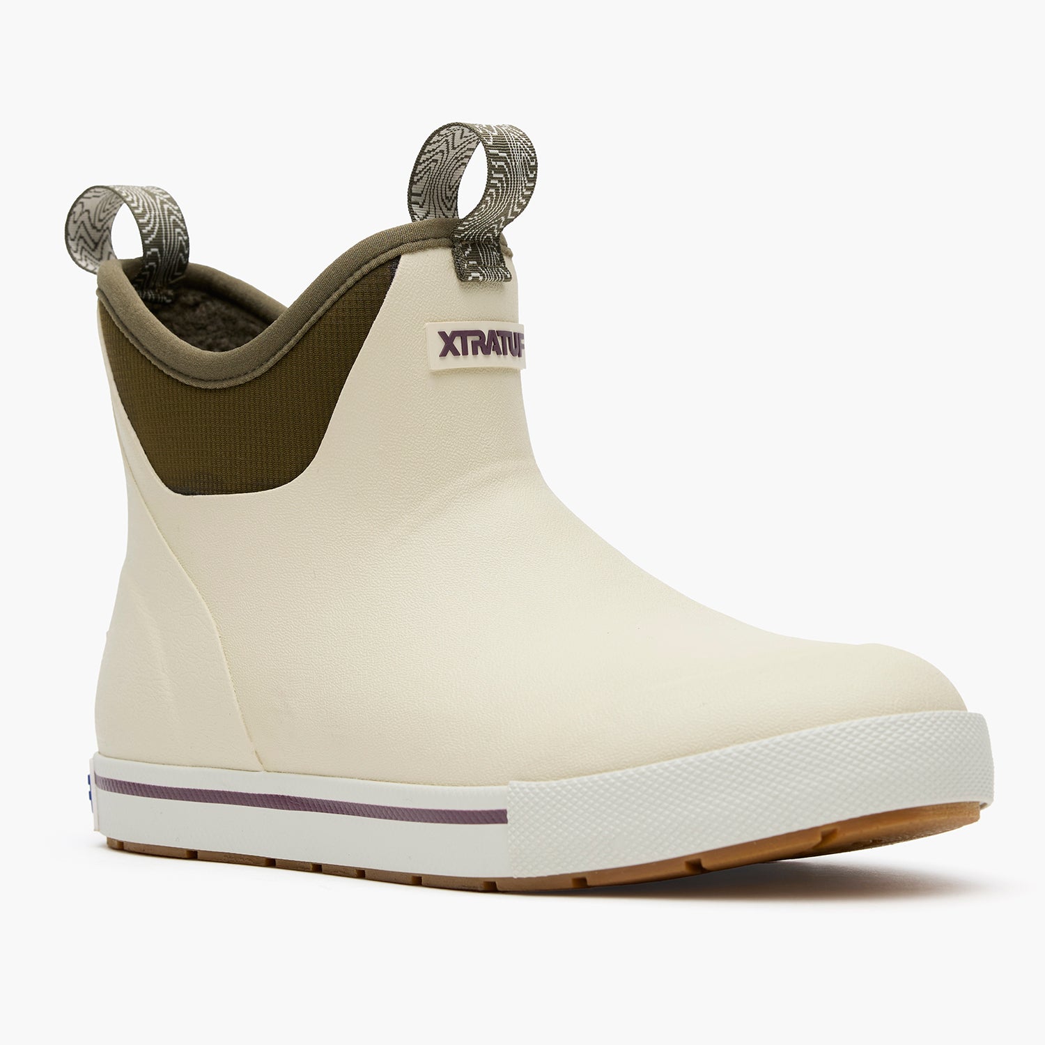 Bone White / Dark Olive Women's Camp Fleece Lined Ankle Deck Boot Main View.
