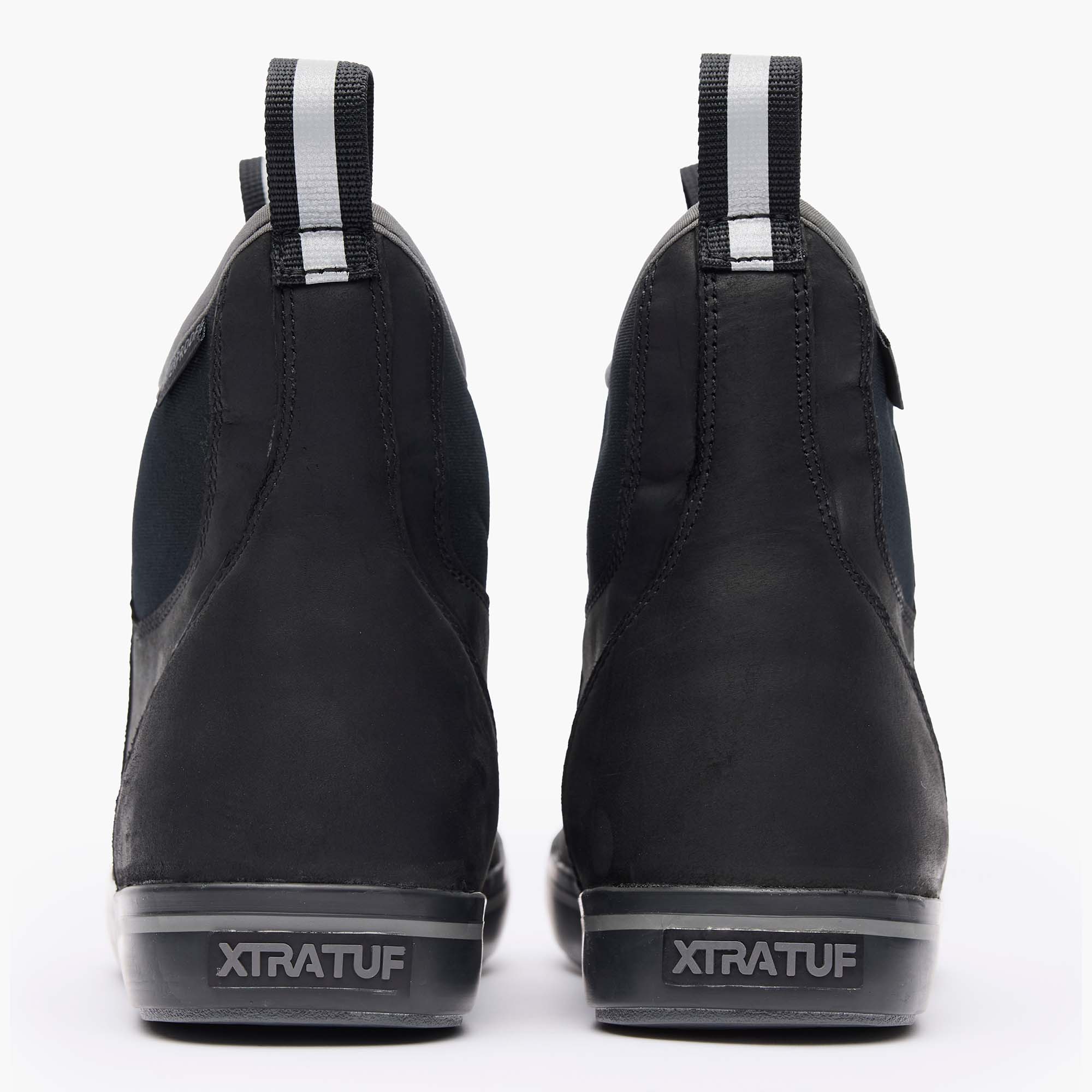 Black Women's Leather Ankle Deck Boot Back View.