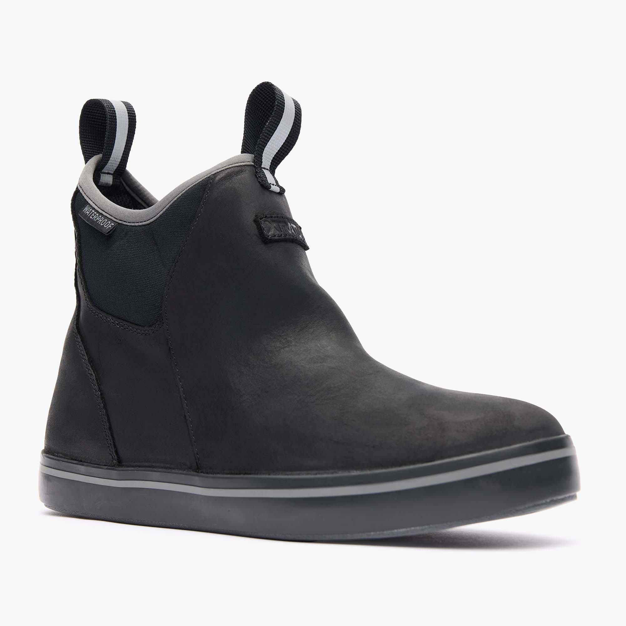 Black Women's Leather Ankle Deck Boot Main View.