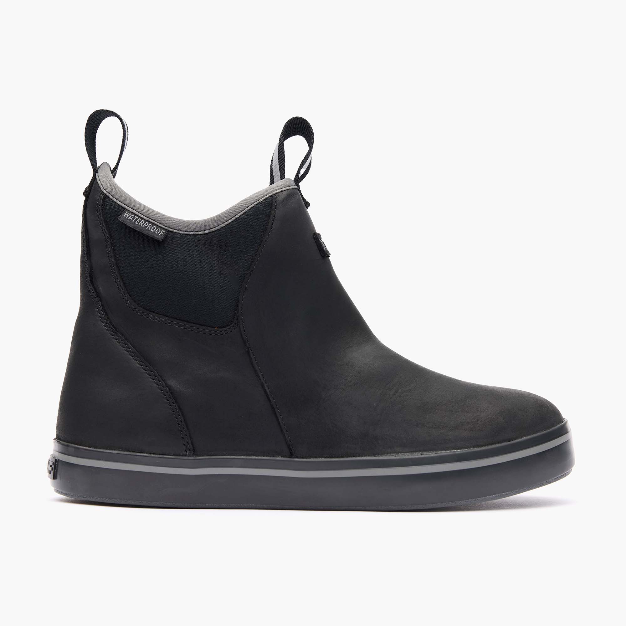 Black Women's Leather Ankle Deck Boot Profile.