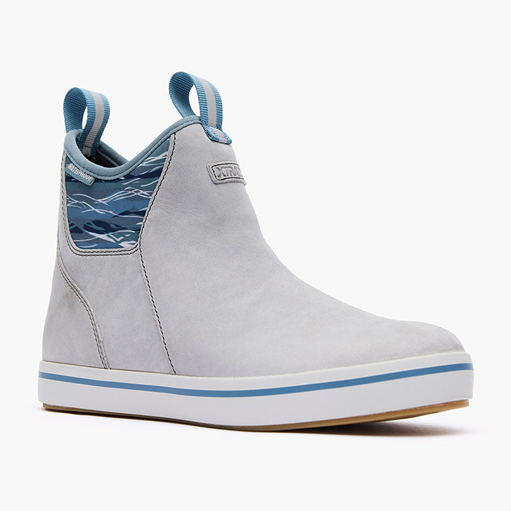 Grey Women's Leather Ankle Deck Boot Main View.