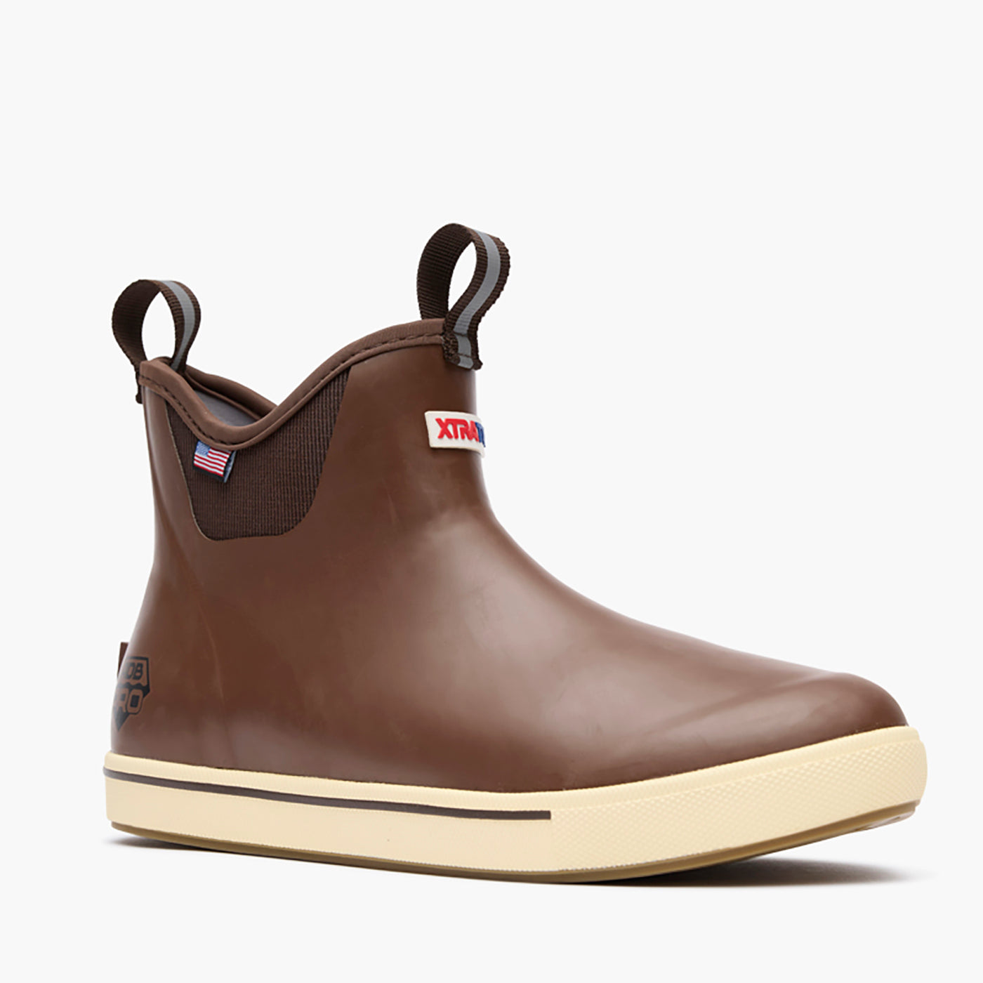 Brown XTRATUF Ankle Deck Boot Pro angled product image.
