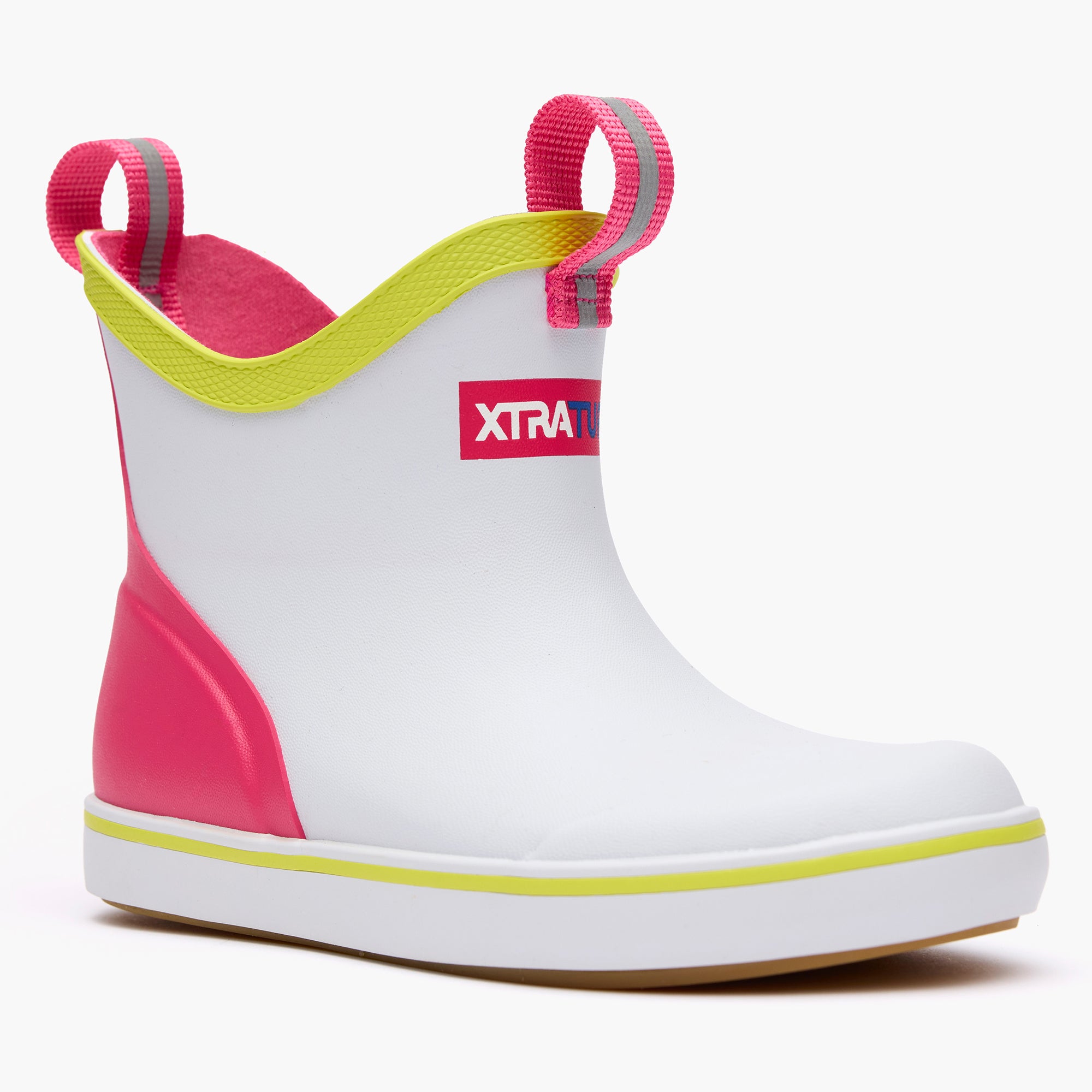 White Multi Pink Big Kids Ankle Deck Boot Main View.