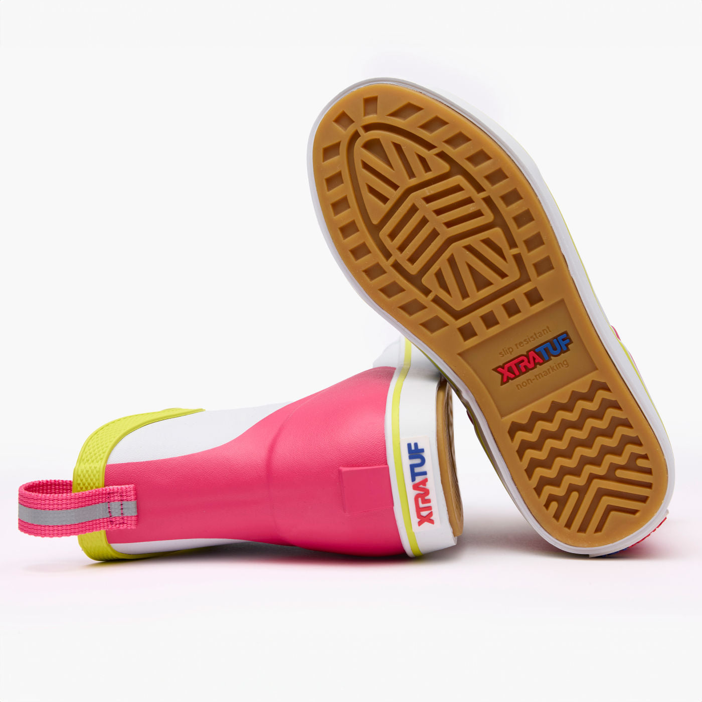 White Multi Pink Big Kids Ankle Deck Boot Outsole.