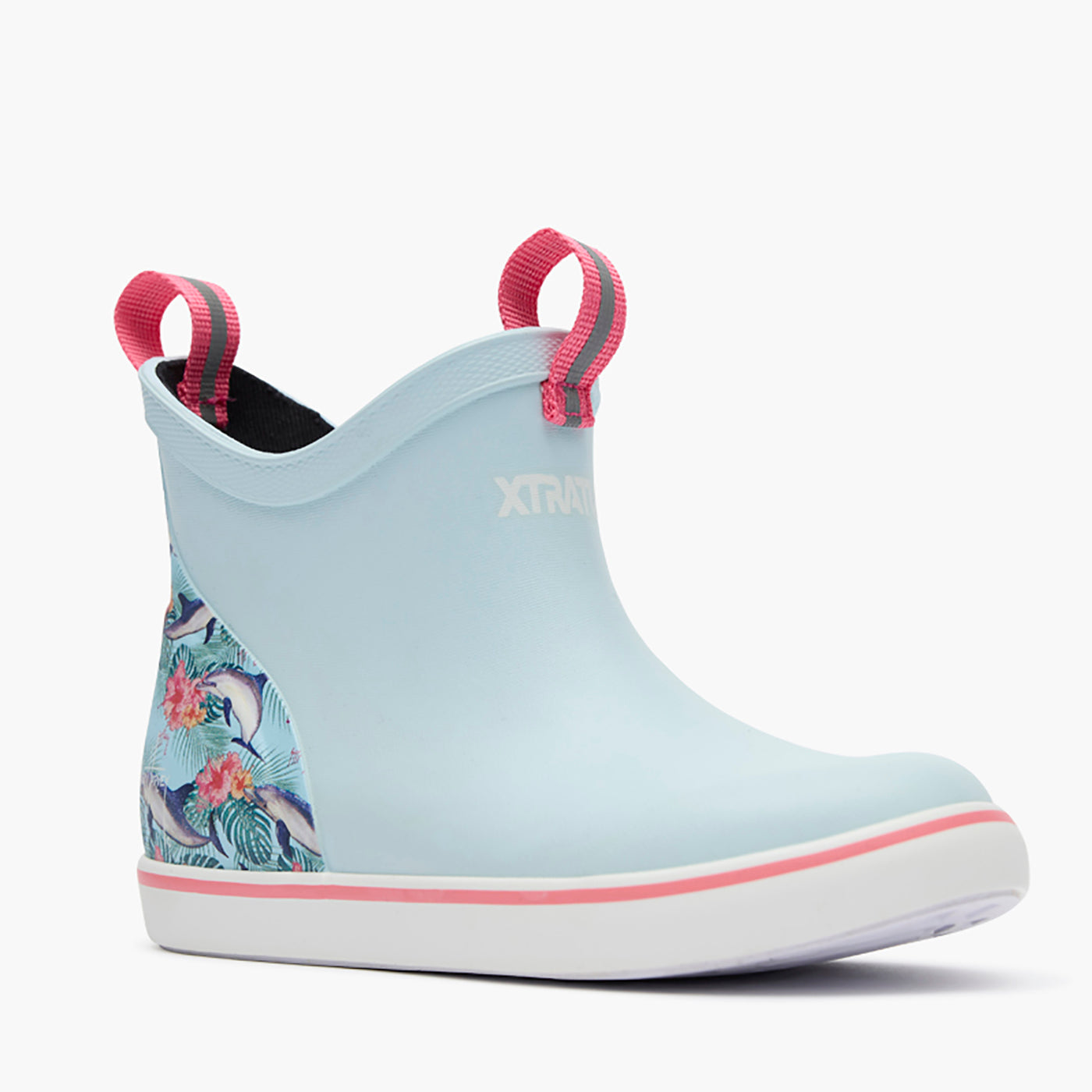 Blue / Dolphin Floral Kids' Ankle Deck Boot Guy Harvey Main View.