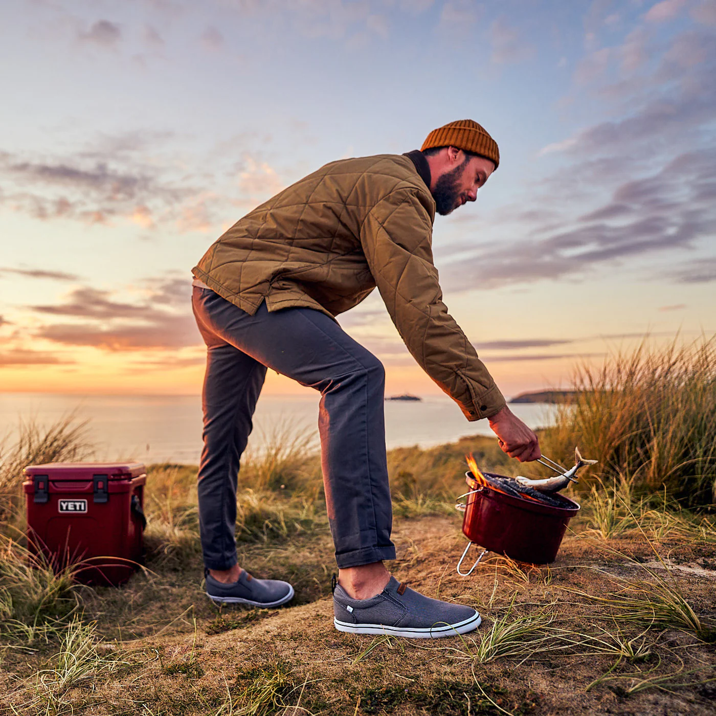 Grey Men's ECO Sharkbyte Deck Shoe On-Foot View.