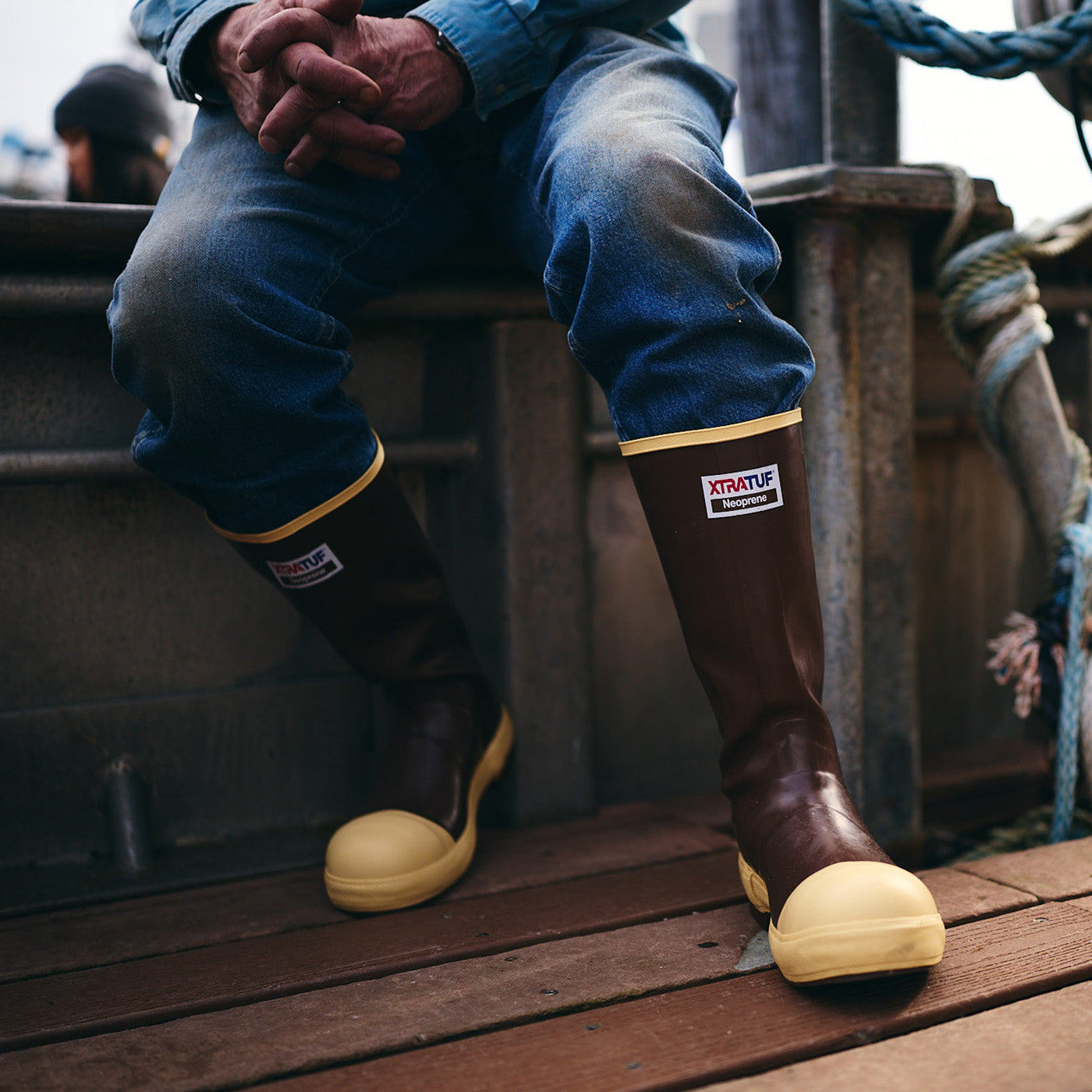 Brown / Cream Men's 15" Comp Toe Legacy Boot On-Foot View.