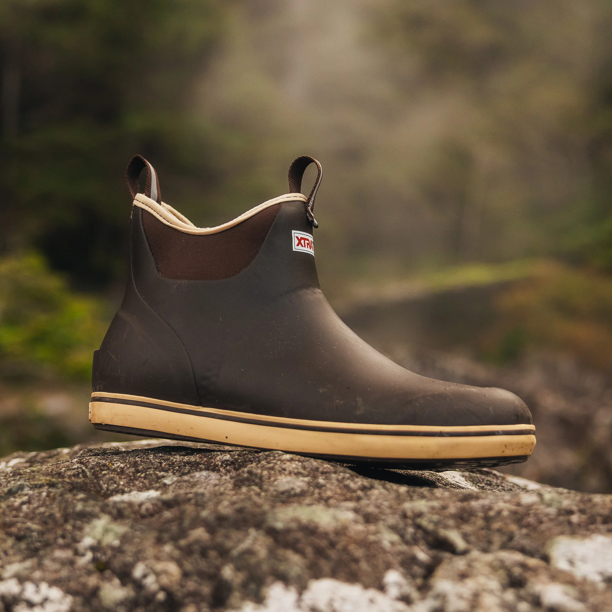 Chocolate Tan Men's Ankle Deck Boot On-Foot View.