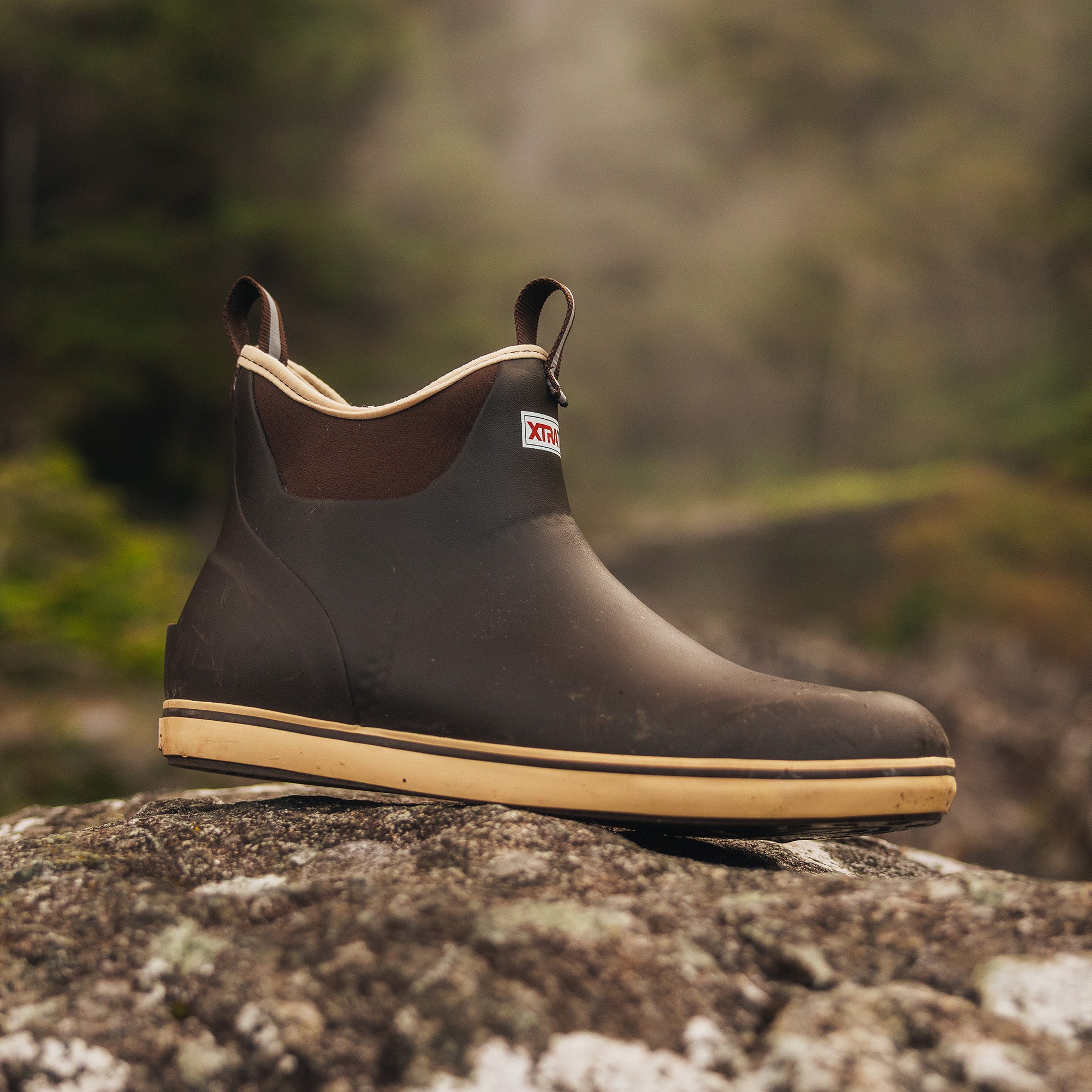 Chocolate Tan Men's Ankle Deck Boot On-Foot View.