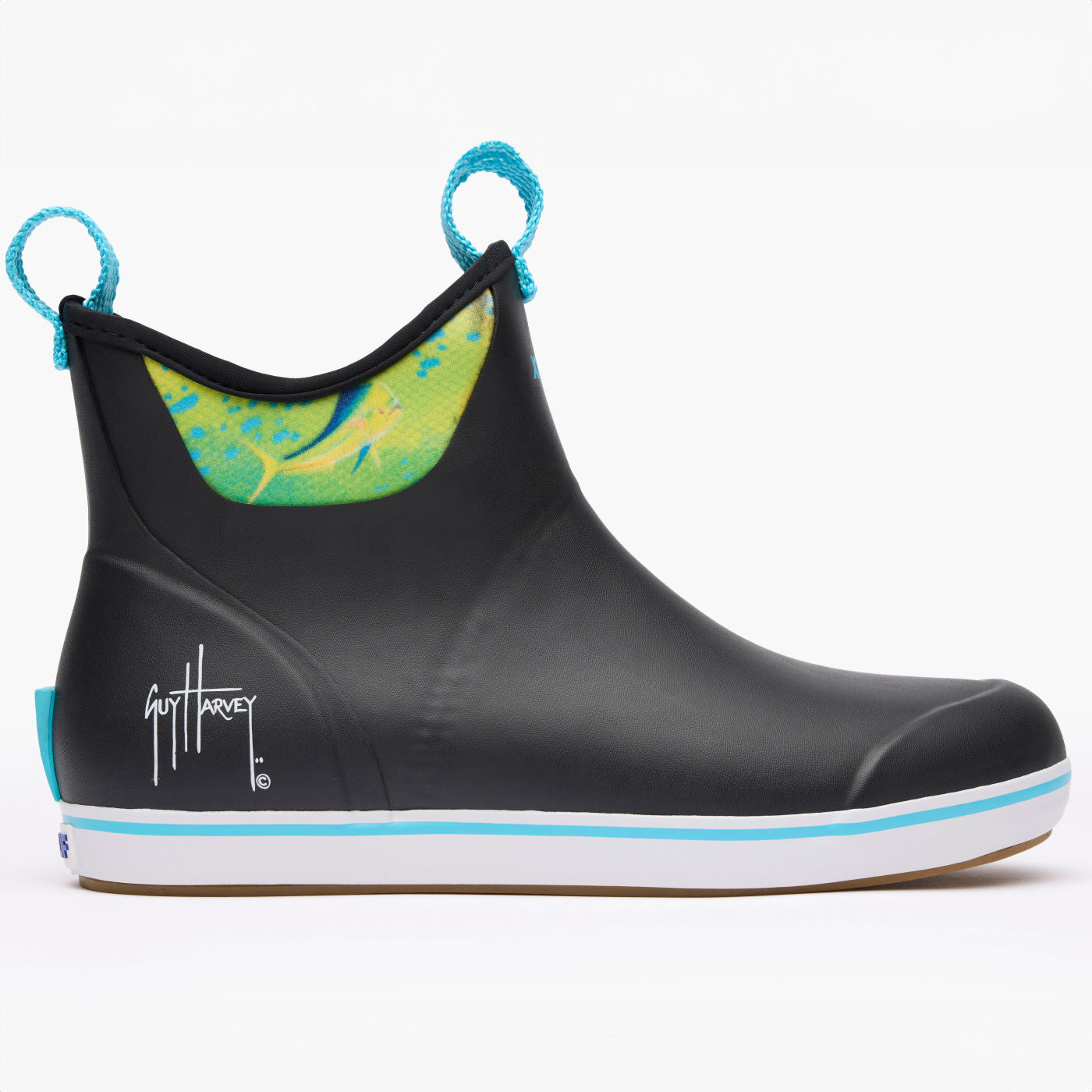 Black Mahi Men's Ankle Deck Boot Guy Harvey Profile.