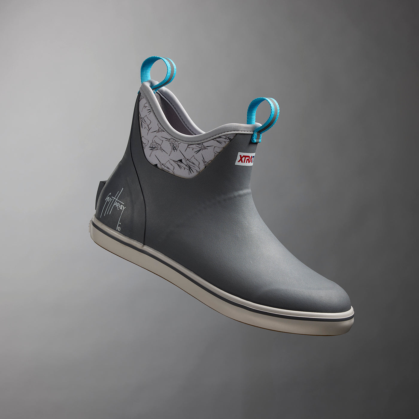 Grey / Sailfish Sketch Men's Ankle Deck Boot Guy Harvey Main View.