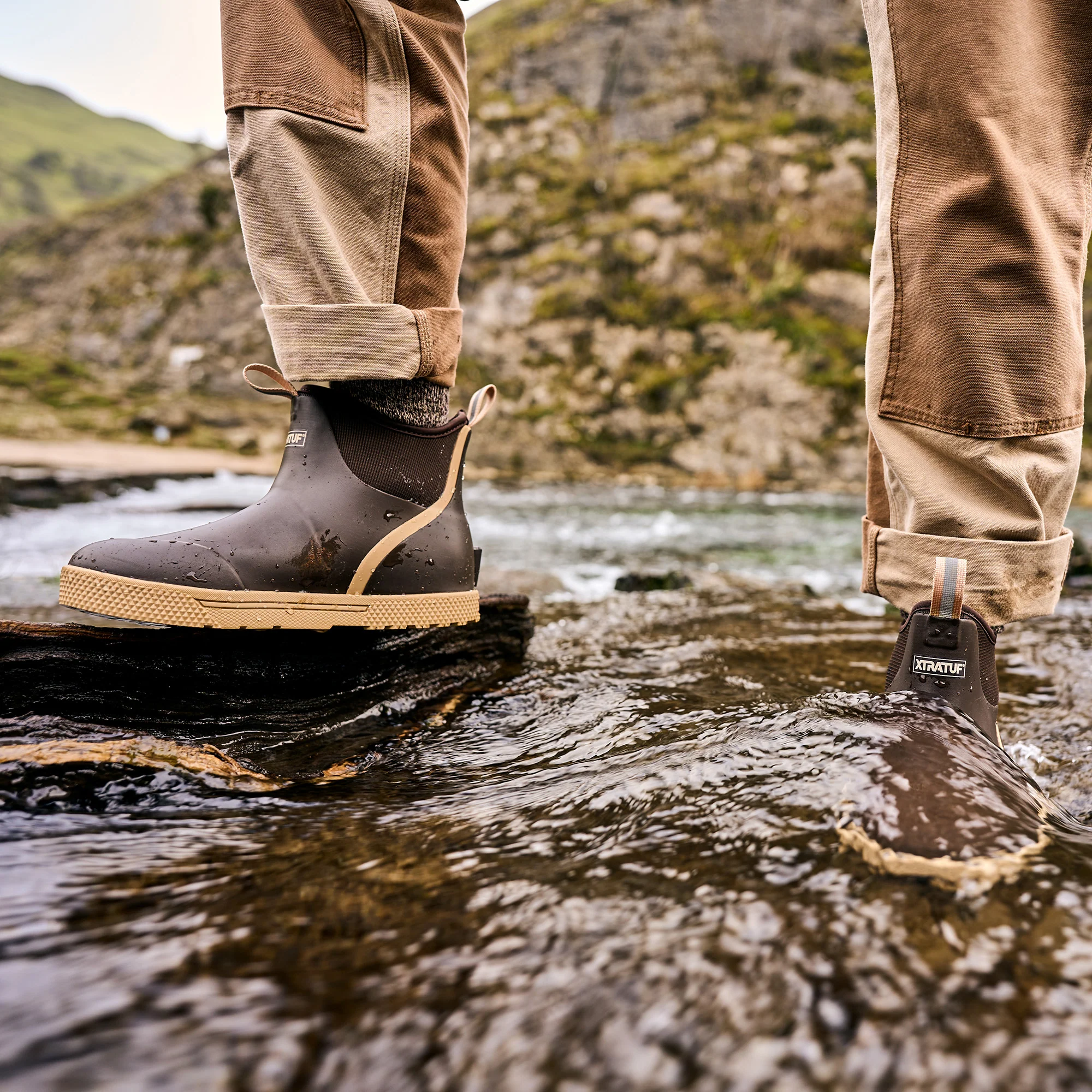 Brown Men's Wheelhouse Ankle Deck Boot On-Foot View.