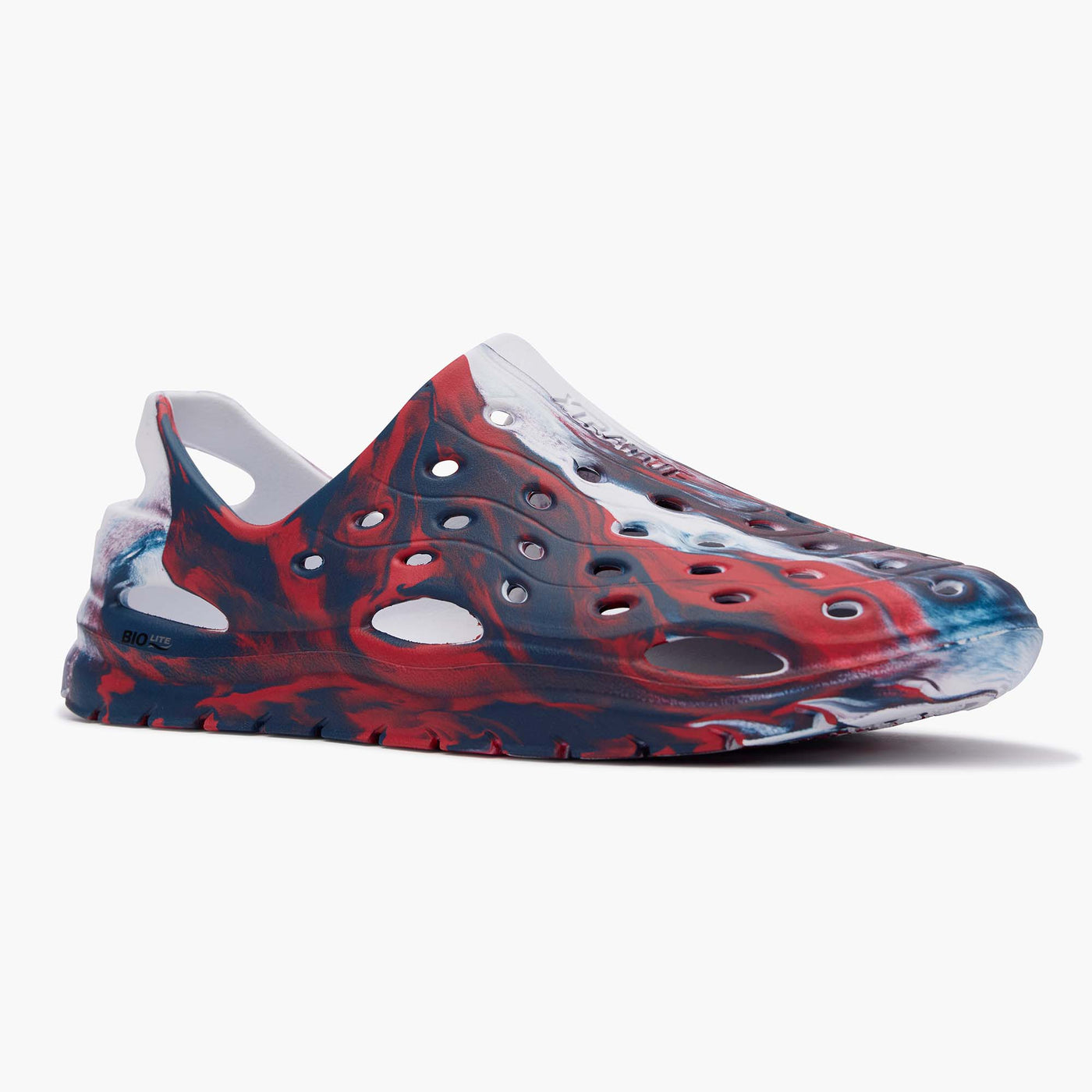 Red, White, and Blue Swirl Unisex Riptide Sandal Main View.