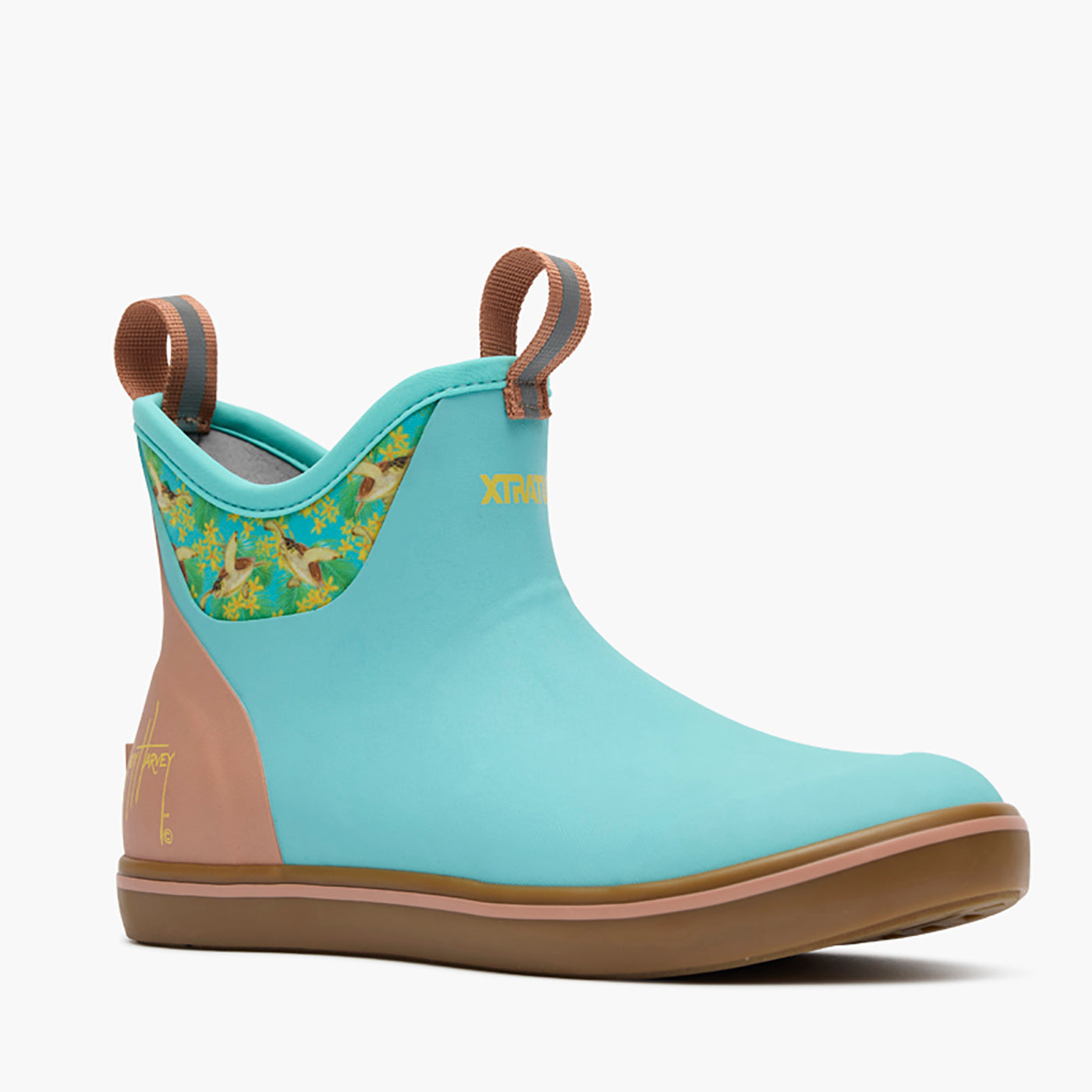 Pool Blue / Turtle Floral Women's Ankle Deck Boot Guy Harvey Main View.