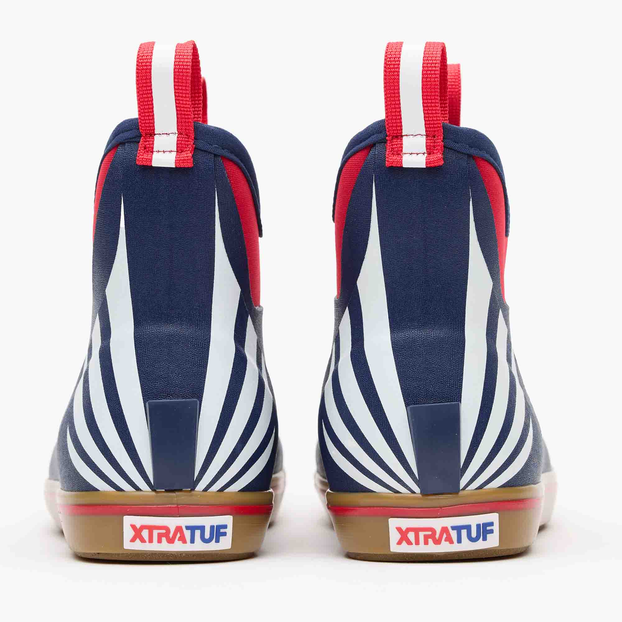 Red / White / Blue Women's Ankle Deck Boot USRowing Edition Back View.