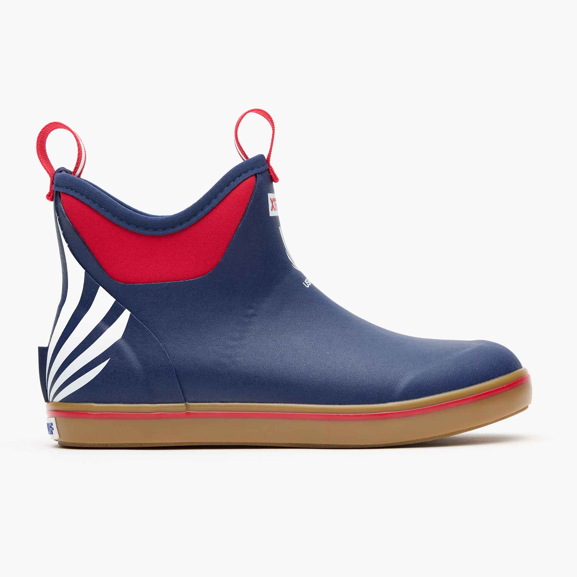 Red / White / Blue Women's Ankle Deck Boot USRowing Edition Instep View.