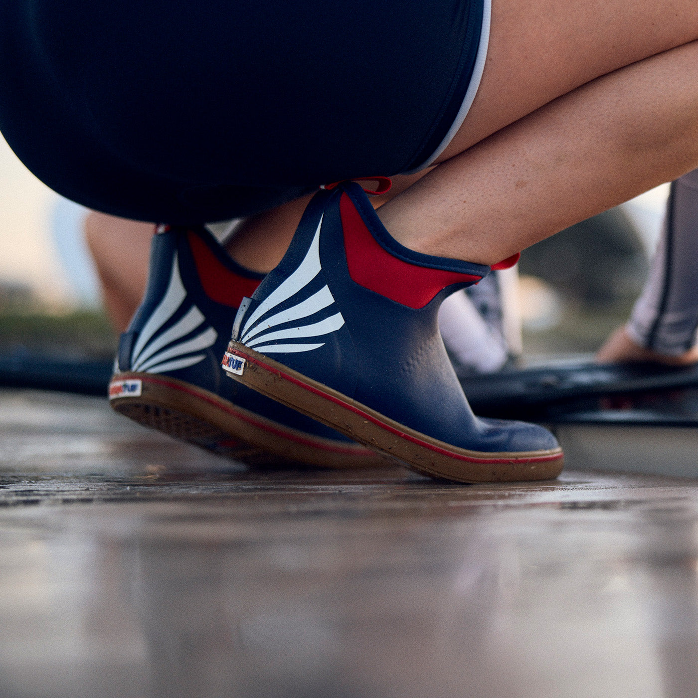 Red / White / Blue Women's Ankle Deck Boot USRowing Edition On-Foot View.